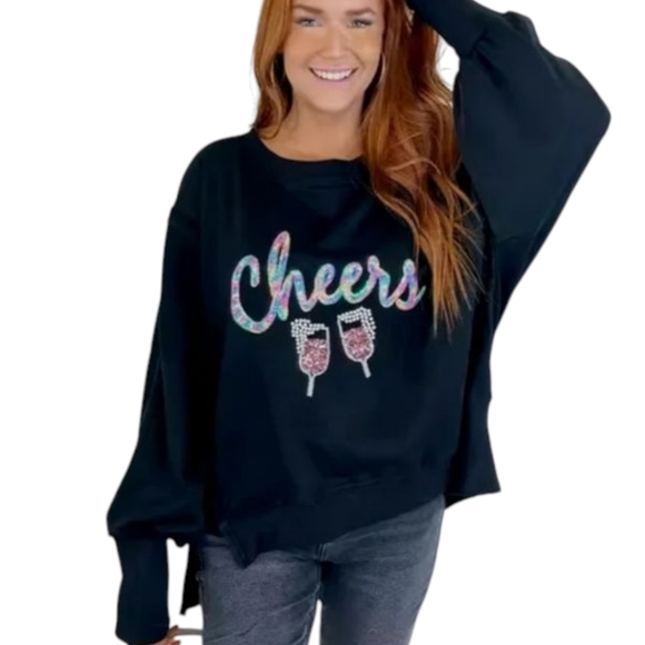 Fantastic Fawn Sweaters - ʕ·ᴥ·ʔ Fantastic Fawn Oversized Sequins and Beaded Cheers Sweater Medium